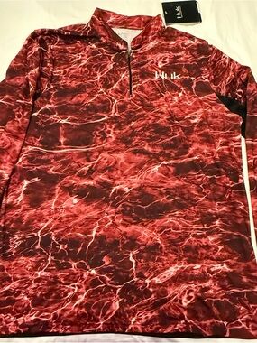 Huk Red Marbled Quarter-Zip Swim Rash Guard